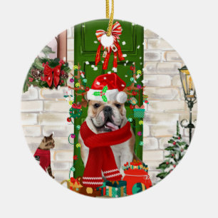 English Bulldog Christmas Ceramic Ornament
