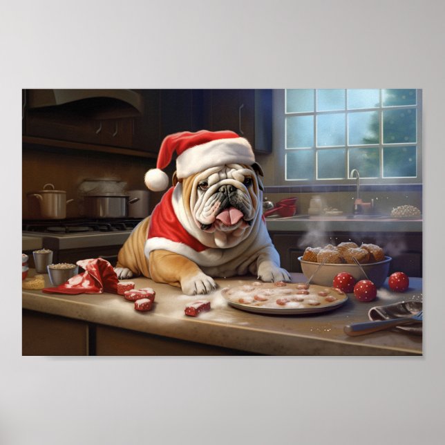 English Bulldog Christmas Cookies Holiday Poster (Front)