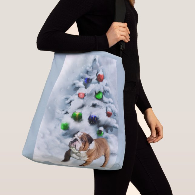 English Bulldog Christmas Crossbody Bag (Close Up)