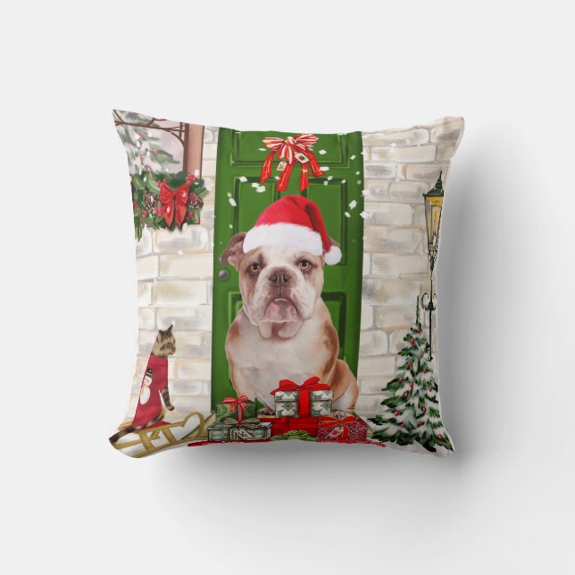 English Bulldog Christmas  Cushion (Front)