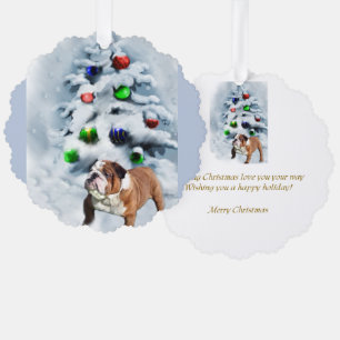 English Bulldog Christmas Gifts Tree Decoration Card