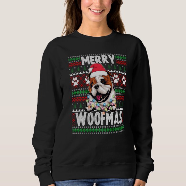 English Bulldog Christmas Lights Dog  Xmas Pajama  Sweatshirt (Front)