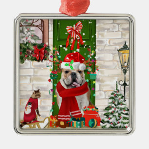 English Bulldog Christmas Metal Ornament