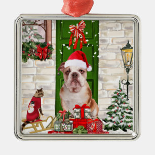 English Bulldog Christmas Metal Ornament