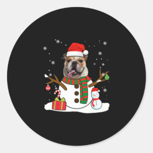 English Bulldog Christmas Pajama Snowman Dog Lover Classic Round Sticker