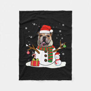 English Bulldog Christmas Pajama Snowman Dog Lover Fleece Blanket