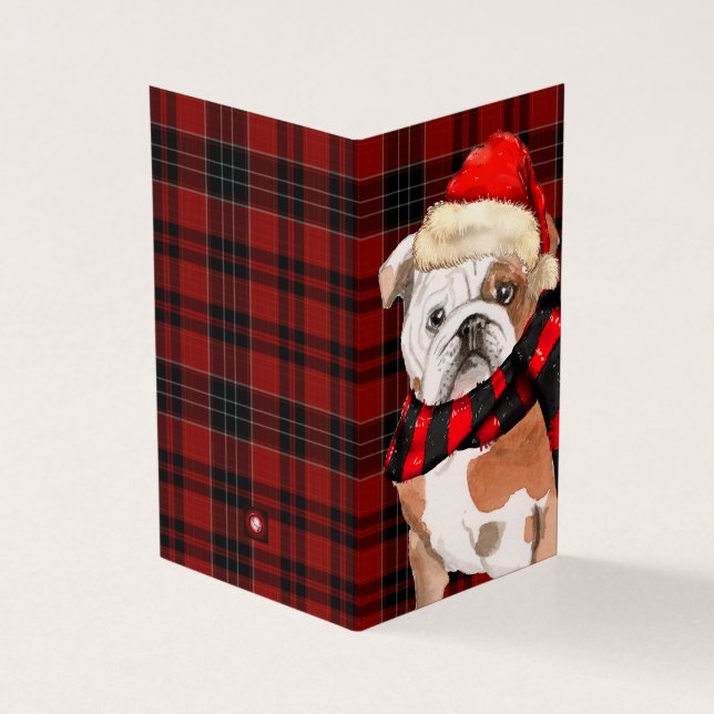 English Bulldog Christmas Red Holiday Plaid (Outside)