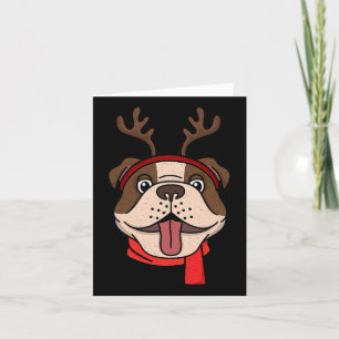 English Bulldog Christmas Reindeer Antlers Xmas  Card