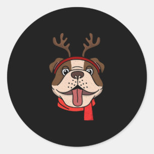 English Bulldog Christmas Reindeer Antlers Xmas Classic Round Sticker