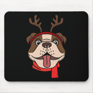 English Bulldog Christmas Reindeer Antlers Xmas Mouse Pad