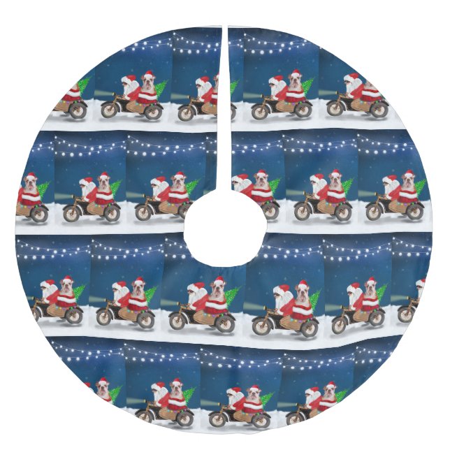 English Bulldog Christmas Santa Claus  Brushed Polyester Tree Skirt (Front)