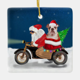English Bulldog Christmas Santa Claus Ceramic Ornament