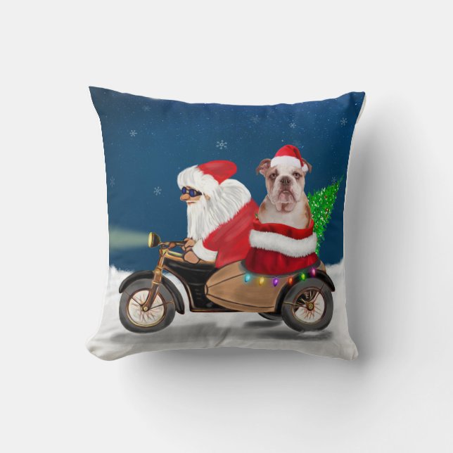 English Bulldog Christmas Santa Claus Cushion (Front)