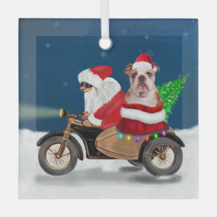English Bulldog Christmas Santa Claus Glass Tree Decoration