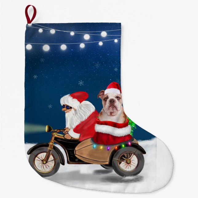 English Bulldog Christmas Santa Claus  Large Christmas Stocking (Front)