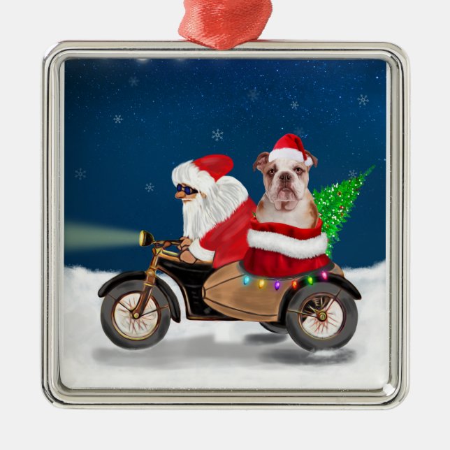 English Bulldog Christmas Santa Claus Metal Ornament (Front)