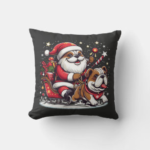 English Bulldog christmas santa claus riding Funny Cushion