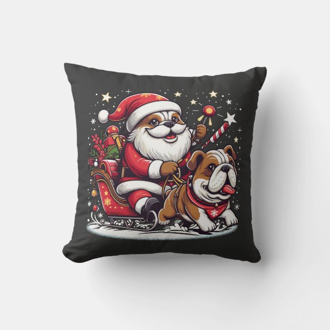 English Bulldog christmas santa claus riding Funny Cushion (Front)