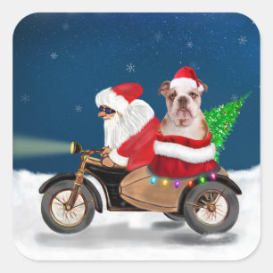 English Bulldog Christmas Santa Claus Square Sticker