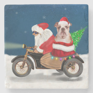 English Bulldog Christmas Santa Claus Stone Coaster