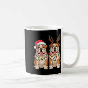 English Bulldog Christmas Santa Hat Reindeer Light Coffee Mug