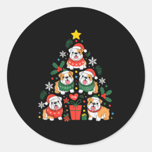 English Bulldog Christmas Tree Dog Lover Women Men Classic Round Sticker