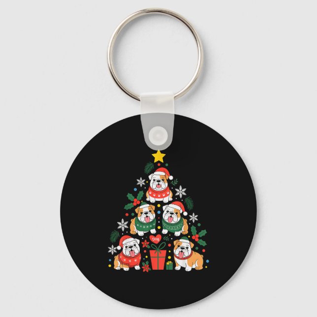 English Bulldog Christmas Tree Dog Lover Women Men Key Ring (Front)