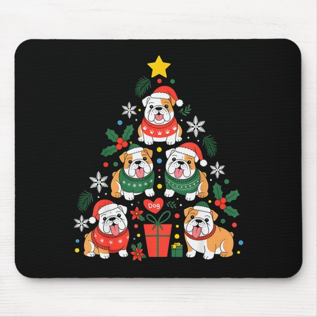 English Bulldog Christmas Tree Dog Lover Women Men Mouse Pad (Front)