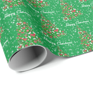 English Bulldog Christmas Tree Holiday Green Wrapping Paper