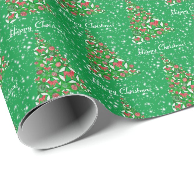 English Bulldog Christmas Tree Holiday Green Wrapping Paper (Roll Corner)