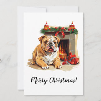 English Bulldog Cosy Fireplace Christmas Card