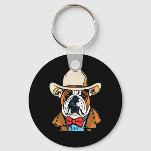 English Bulldog Cowboy Fun Western Dog Bowtie Cute Key Ring