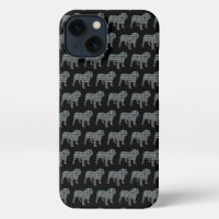 English Bulldog Cute Dog Silhouette Grid Black