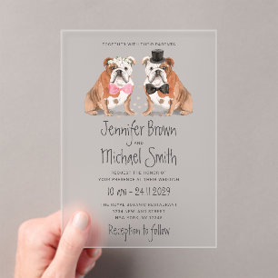 English Bulldog Cute Wedding Dogs Acrylic Invitations