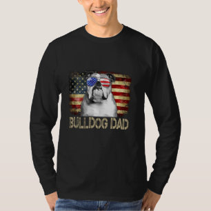 English Bulldog Dad American Flag 4th Of July Dog T-Shirt