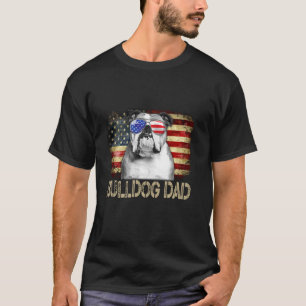 English Bulldog Dad American Flag 4th Of July Dog  T-Shirt