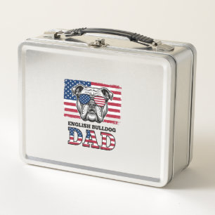 English Bulldog Dad Patriotic Vintage Shirt Design Metal Lunch Box