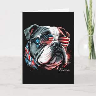 English Bulldog Dog 4th Of July American Flag Usa Card