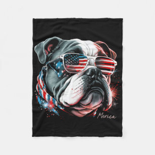 English Bulldog Dog 4th Of July American Flag Usa  Fleece Blanket