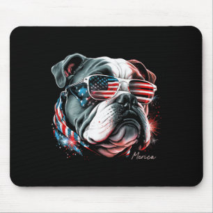 English Bulldog Dog 4th Of July American Flag Usa  Mouse Pad