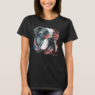 English Bulldog Dog 4th of July American Flag USA  T-Shirt