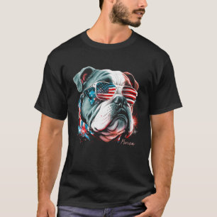 English Bulldog Dog 4th of July American Flag USA  T-Shirt