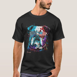 English Bulldog Dog 4th of July American Flag USA  T-Shirt