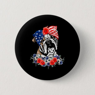English Bulldog Dog American Flag Patriotic 4th Of 6 Cm Round Badge