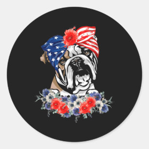 English Bulldog Dog American Flag Patriotic 4th Of Classic Round Sticker