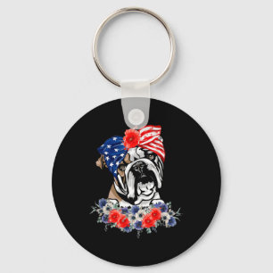 English Bulldog Dog American Flag Patriotic 4th Of Key Ring