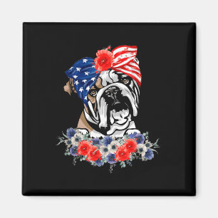 English Bulldog Dog American Flag Patriotic 4th Of Magnet
