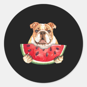English Bulldog Dog And Watermelon Tropical Fruits Classic Round Sticker