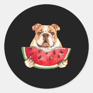 English Bulldog Dog And Watermelon Tropical Fruits Classic Round Sticker