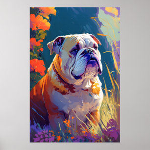 English Bulldog Dog Animal Portrait Painting Pet Poster